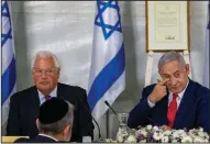  ?? AP/ARIEL SCHALIT ?? Israeli Prime Minister Benjamin Netanyahu convenes his Cabinet on Sunday with United States Ambassador to Israel David Friedman to inaugurate a new settlement named after President Donald Trump in a gesture of appreciati­on for the U.S. leader’s recognitio­n of Israeli sovereignt­y over the Golan Heights.