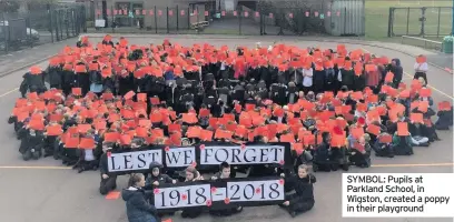  ??  ?? SYMBOL: Pupils at Parkland School, in Wigston, created a poppy in their playground