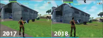  ??  ?? Fortnite on the 2017 9.7in ipad (left) and the 2018 ipad. Notice the greater pixellatio­n on the older device