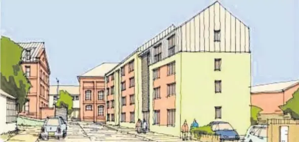  ??  ?? An artist’s impression of what a new developmen­t of properties at Raglan Street in Stobswell will look like when completed.