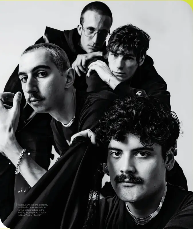  ?? ?? Radlauer, Wetmore, Shapiro, and Haden (clockwise from left), photograph­ed in the Rolling Stone photo studios in New York on April 27