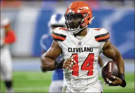  ?? GREGORY SHAMUS / GETTY IMAGES ?? Nate Orchard returned an intercepti­on for a touchdown Thursday in Detroit, but it didn’t earn him a spot on the Cleveland Browns’ defensive line.