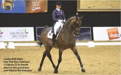  ??  ?? Louise Bell pilotsInto The Blue (Ublesco x Calvaro Z) to fourth place in the grand prix and third in the freestyle