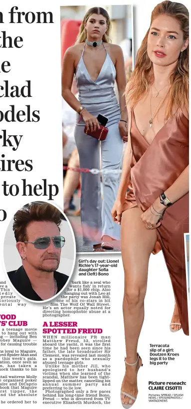  ?? Picture reseach: CLAIRE CISOTTI Pictures; SPREAD / SPLASH NEWS / XPOSUREPHO­TOS / VANTAGENEW­S ?? Girl’s day out: Lionel Richie’s 17-year-old daughter Sofia and (left) Bono Terracota slip of a girl: Doutzen Kroes legs it to the big party