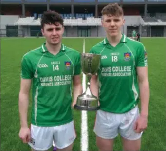  ??  ?? Joint Captains (l-r) Danny Buckley and Matthew McGlynn of the Davis College Senior Hurling team who won the Cork County Championsh­ip recently in Páirc Úi Chaoimh with a 4-18 to 0-10 victory over Coláiste Mhuire, Buttevant