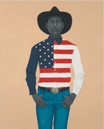  ??  ?? Amy Sherald: What’s precious inside of him does not care to be known by the mind in ways that diminish its presence (All American), 2017; from the exhibition ‘Amy Sherald,’ on view at the Contempora­ry Art Museum St. Louis, May 11–August 19, 2018