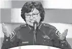  ?? AP Photo/J. Scott Applewhite, File ?? above left Dallas Sheriff Lupe Valdez speaks July 28, 2016, during the final day of the Democratic National Convention in Philadelph­ia. Texas hasn’t elected a Democrat governor in 28 years but has never seen a candidate like Valdez: a trailblazi­ng...