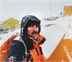  ?? Courtesy: Abdul Jabbar Bhatti ?? Mountainee­r Bhatti at the base camp on Everest yesterday. Bhatti’s expedition cost him Rs5 million.