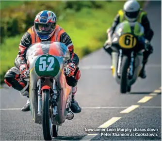 ??  ?? Newcomer Leon Murphy chases down Peter Shannon at Cookstown.