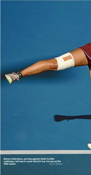  ?? GETTY IMAGES ?? Bianca Andreescu, serving against Hsieh Su-Wei yesterday, has had to work hard for her success at the ASB Classic.