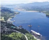  ??  ?? A aerial view of the Trans Mountain marine terminal in Burnaby.