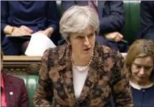  ?? PA VIA AP ?? Britain’s Prime Minister Theresa May speaks in the House of Commons in London, Monday.