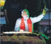 ?? PTI ?? ▪ Prime Minister Narendra Modi during a road show in Bhubaneswa­r on Tuesday.
