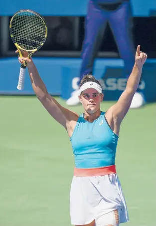  ?? SETHWENIG/AP ?? Jennifer Brady reacts after defeating Yulia Putintseva during the quarterfin­als of the US Open tennis championsh­ips Tuesday in NewYork.