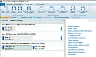  ??  ?? Der Paragon Partition Manager bietet auf seiner erweiterte­n Ober äche alle Funktionen, die Sie für die Verwaltung Ihrer Festplatte benötigen.