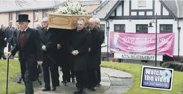  ??  ?? The coffin of TV agony aunt Denise Robertson is carried out of Sunderland Minster after her funeral.