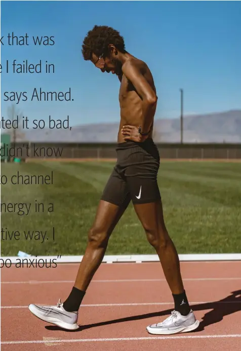  ??  ?? RIGHT Ahmed after a hard track effort at altitude with the Bowerman team