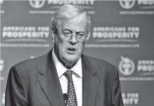  ?? AP FILE PHOTO ?? David Koch speaks in Orlando, Fla., in 2013. Koch, who was a major donor to conservati­ve causes and educationa­l groups, died Friday at 79.