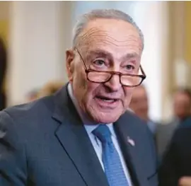  ?? AP ?? Senate Majority Leader Chuck Schumer expressed concern Sunday about the possibilit­ies for rate and fee hikes, along with layoffs, if credit card titan Capital One goes through with plans to acquire Discover.