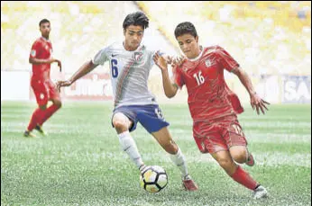  ?? AIFF ?? Vikram Partap Singh (left), India’s only goalscorer in the tournament, will be key against Korea.