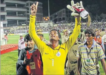  ?? HT PHOTO ?? Subrata Paul after India won the 2009 Nehru Cup at the Ambedkar Stadium in New Delhi.