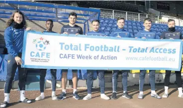  ??  ?? Open to all St Johnstone players supporting CAFE Week of Action, pictured from left, Stevie May, Izzy Jones, Max Johnstone, Chris Kane, Matt Butcher, Jason Kerr and Elliott Parish. Picture: Graeme Hart.