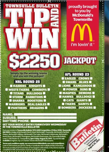  ??  ?? Simply tip the winning teams and you win the jackpot!