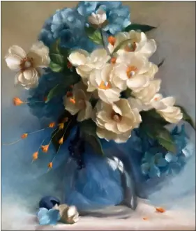  ?? PHOTO COURTESY WHMA ?? “Magnolia in Blue,” a painting in a new show opening this weekend at the Whistler House.