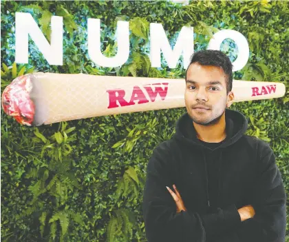  ?? LARRY WONG ?? Ryan Seeras, chief marketing officer for NUMO Cannabis in north Edmonton, says he is frustrated by the long delay between the legalizati­on of edibles, which takes place Thursday, and the date retailers will be able to put the products on their shelves.