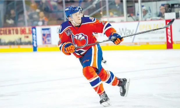  ??  ?? Tyler Benson has six goals and 35 points with the AHL Bakersfiel­d Condors affiliate this season.