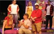  ?? ?? Nina Nichols, Bailey Brotz, Nathan Lowery, from left, front row, Felicia Leonard, Tyler Pew, and Jacob McKee perform in “Godspell,” closing this weekend at Straw Hat Theatre.