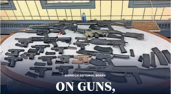  ?? PROVIDED BY THE U.S. DEPARTMENT OF JUSTICE ?? Federal agents seized 23 firearms shown here from two suspects they say were illegally traffickin­g guns from Ohio to the Bronx in August 2022. The pair were charged under a new gun traffickin­g law signed by President Biden.