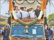  ?? PTI ?? Congress president Rahul Gandhi at a road show at Gauribidan­ur in Chikkaball­apur, Karnataka on Tuesday.
