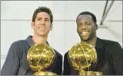  ?? DOUG DURAN/STAFF ?? NBA Executive of the Year Bob Myers, left, and Defensive Player of the Year Draymond Green get public recognitio­n Wednesday at Danville’s Monte Vista High.