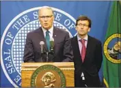  ?? Rachel La Corte Associated Press ?? GOV. JAY INSLEE, with Atty. Gen. Bob Ferguson at a news conference on Thursday, said executing prisoners “serves no criminal justice goal.”