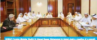  ??  ?? KUWAIT: Foreign Minister Sheikh Dr Ahmad Nasser Mohammad Al-Sabah chairs a meeting of a committee charged with the implementa­tion of a plan to repatriate Kuwaiti citizens. — KUNA