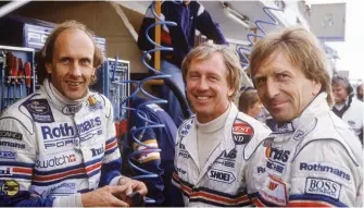  ??  ?? Below left: Le Mans 1986 from left to right: Hansjoachi­m Stuck, Vern Schuppan, Derek Bell