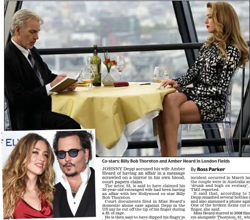  ??  ?? Estranged: Miss Heard with Depp in January Co-stars: Billy Bob Thornton and Amber Heard in London Fields
