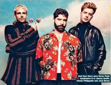  ?? ?? And then there were three: Foals bandmates (l-r) Jimmy Smith, Yannis Philippaki­s and Jack Bevan