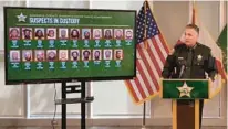  ?? OFFICE SEMINOLE COUNTY SHERIFF’S ?? Seminole County Sheriff Dennis Lemma talks during a news conference Tuesday afternoon in front of a screen showing the people arrested in the multiagenc­y drug and weapons sting.