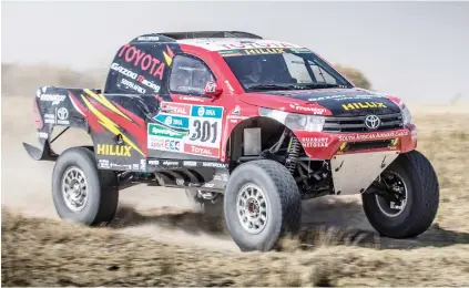  ??  ?? DAKAR WEAPON. Toyota will test their all new Hilux Evo Dakar projectile at the Sun City race, manned by Giniel de Villiers and Dirk von Zitzewitz.