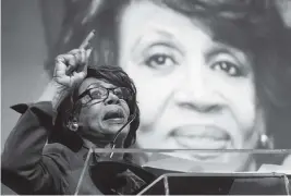  ?? RACHEL WOOLF For The Washington Post, file 2017 ?? Rep. Maxine Waters, D-Calif., shown speaking at a conference in 2017, came under fire for urging people to ‘stay in the street’ in pursuit of justice for George Floyd.