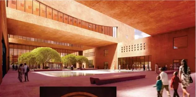  ??  ?? Centre: The Africa Institute, rendering of interior spaces.