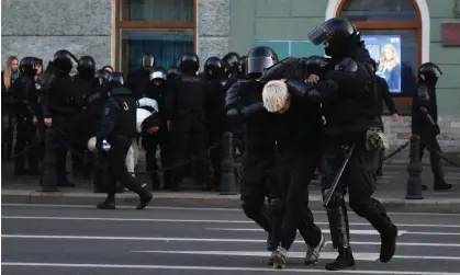  ?? Photograph: AFP/Getty Images ?? Police officers detain a man during a protest against the Ukraine war in St Petersburg in September last year.