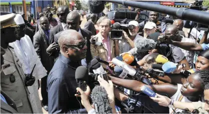  ??  ?? BAMAKO: Malian President Ibrahim Boubacar Keita speaks to the press during a visit to the Radisson Blu hotel yesterday. —AFP