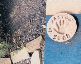  ?? MICHAEL HILL/AP ?? A plaster imprint of Payton Gendron’s hand outside his home in Conklin, N.Y. Authoritie­s accuse Gendron, 18, of killing 10 Black people in a Buffalo supermarke­t on Saturday.