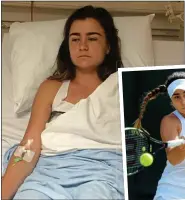  ??  ?? RIDDLE: Gabriella Taylor in hospital, and below, in action at Wimbledon last month