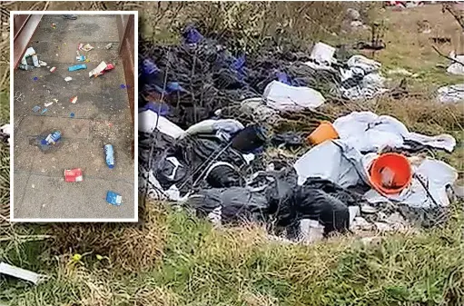  ?? ?? Residents have complained about fly tipping near Steiner Street and (inset) litter at Accrington railway station