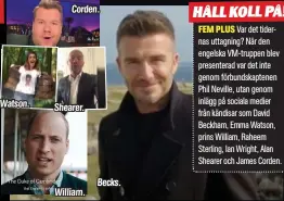  ??  ?? Watson.
Corden.
Shearer.
William.
Becks.