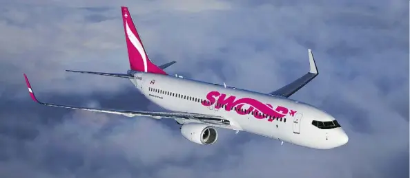  ??  ?? Swoop, the ultra-low-cost carrier that’s part of WestJet, will start flying in June with three Boeing 737-800 aircraft.